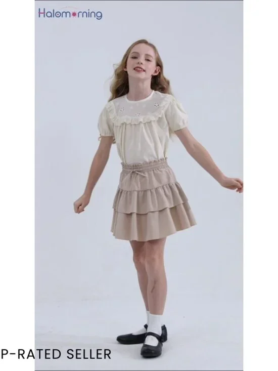 Ruffle Tiered Mini Skort High Waist Flowy Tennis Golf Skirt Girls Adjustable - Picture 7 of 7